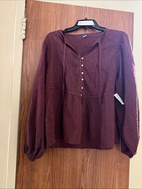Old Navy Burgundy Eyelet Peasant Blouse